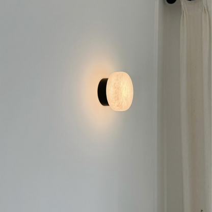 Natural Marble Wall Sconce with Glass Shade – Scandinavian LED Accent Light for Bedroom, Hallway & Living Room