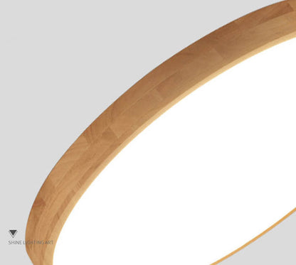 Slim Profile Round Wood Ceiling Light Fixture with Integrated LED – Modern Flush Mount in Natural Beige Finish for Bedroom, Living Room &