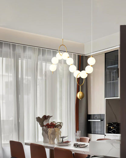 Cascading Glass Globe Pendant Light Fixture Gold White Contemporary Overhead Illumination for Breakfast Bar Eating Area Lounge 39 inch