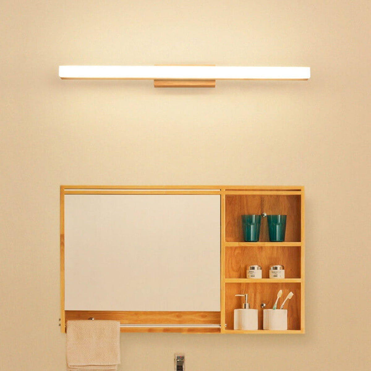 Linear LED Sconce 16W 32-Inch Wood & Acrylic for Vanity Bedroom Hallway Home Office Task Ambient Lighting Modern Hardwired Fixture Low-Profi