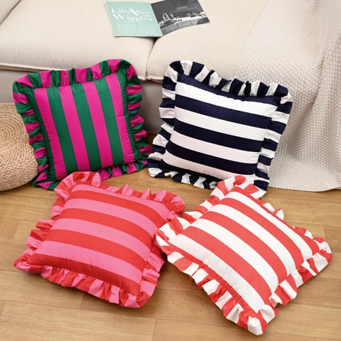 Ruffle Striped Cushion Cover - Soft Microfiber Blend, Cozy Design