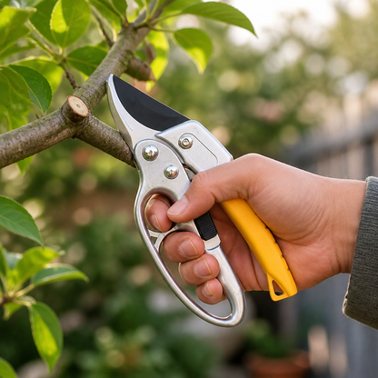 Ratchet Pruning Shears with SK5 Steel Blade & Non-Slip Ergonomic Handle for Garden Pruning