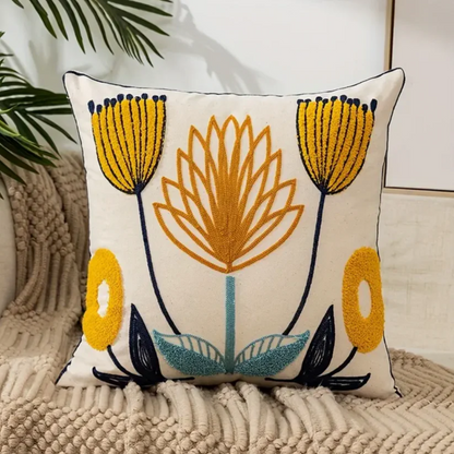 Floral Throw Pillow Cover 18x18 Inches Cotton Poly Blend Decorative Cushion Case for Couch Sofa Bed Living Room Farmhouse Boho Bedroom