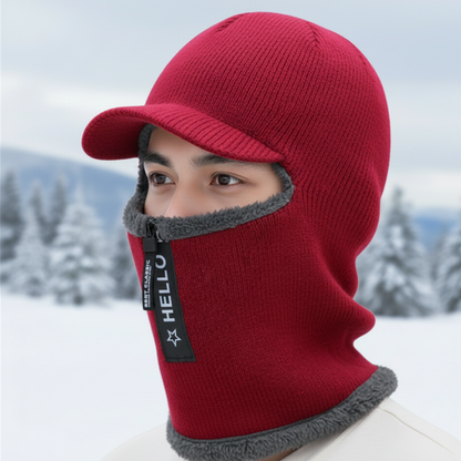 Knit Winter Balaclava with Fleece Lining & Zip Shield for Cycling, Skiing & Outdoor Cold Weather