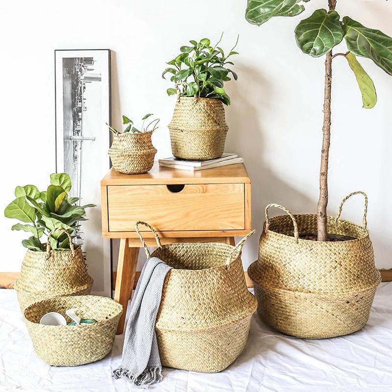 Artisan Rattan Planter or Storage Basket with Handles