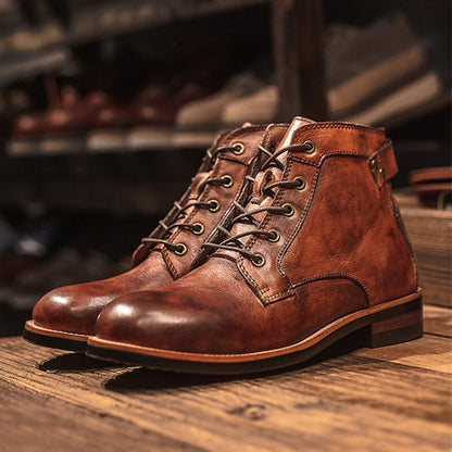 Men's Leather Work Boots with Cushioned Insole – Durable All-Weather Footwear for Daily Wear & Professional Use