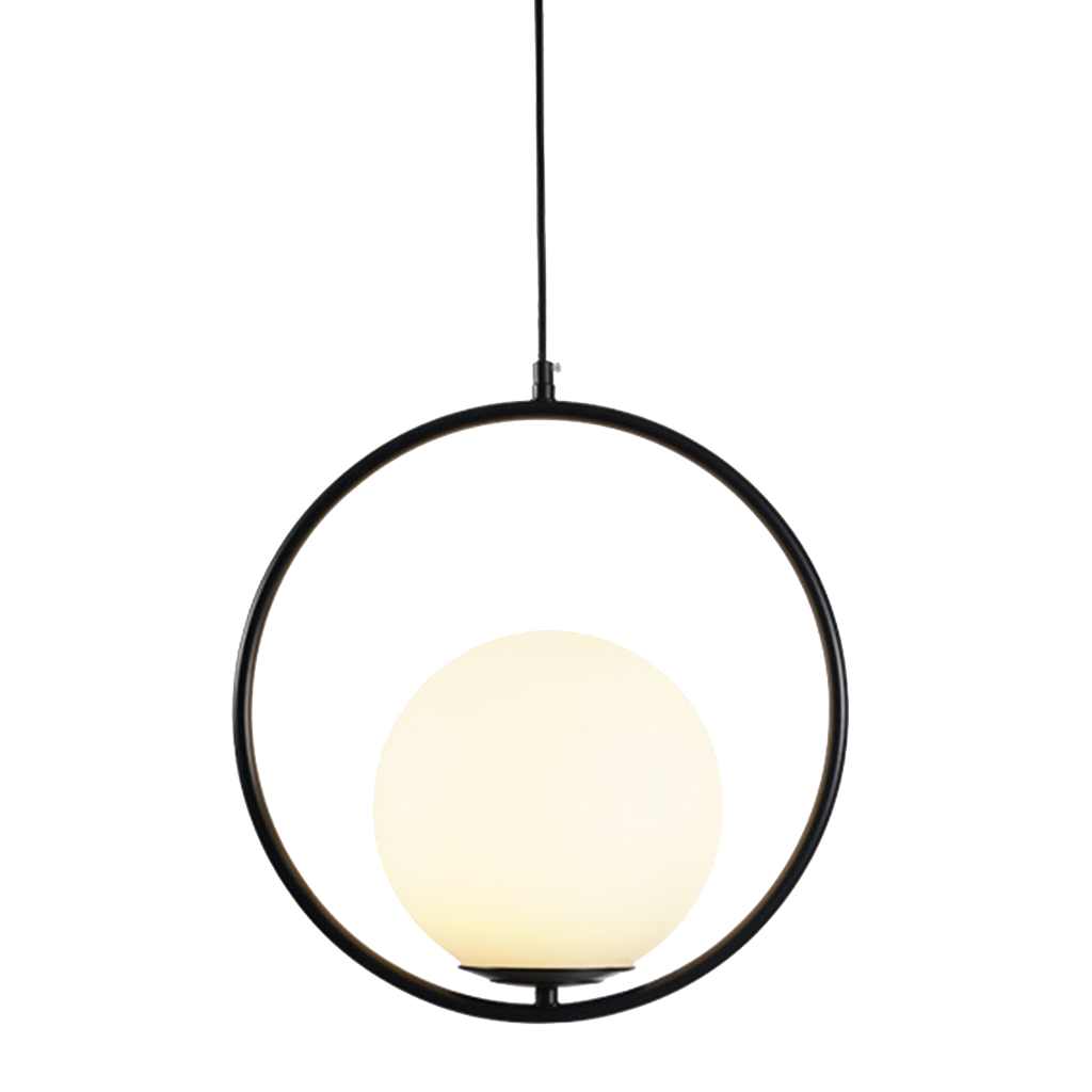 Curved Glass Hanging Fixture with Metal Frame – 15W Suspended Lighting for Contemporary Interiors – Amber Globe Shade Ceiling Mount for Dini