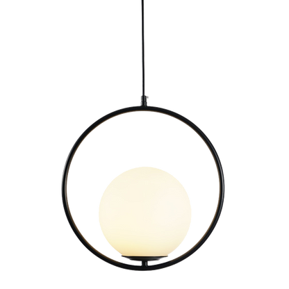 Curved Glass Hanging Fixture with Metal Frame – 15W Suspended Lighting for Contemporary Interiors – Amber Globe Shade Ceiling Mount for Dini
