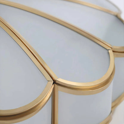 Flush Mount Glass Shade Fixture with Brass Frame Round Design for Entryway Kitchen Bedroom Ambient Overhead Lighting Home Décor