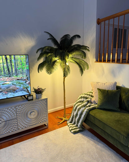Tropical Feather Standing Lamp 63 in Tall Palm Tree Style Ambient Floor Light for Bedroom Living Room Decorative Accent Lighting