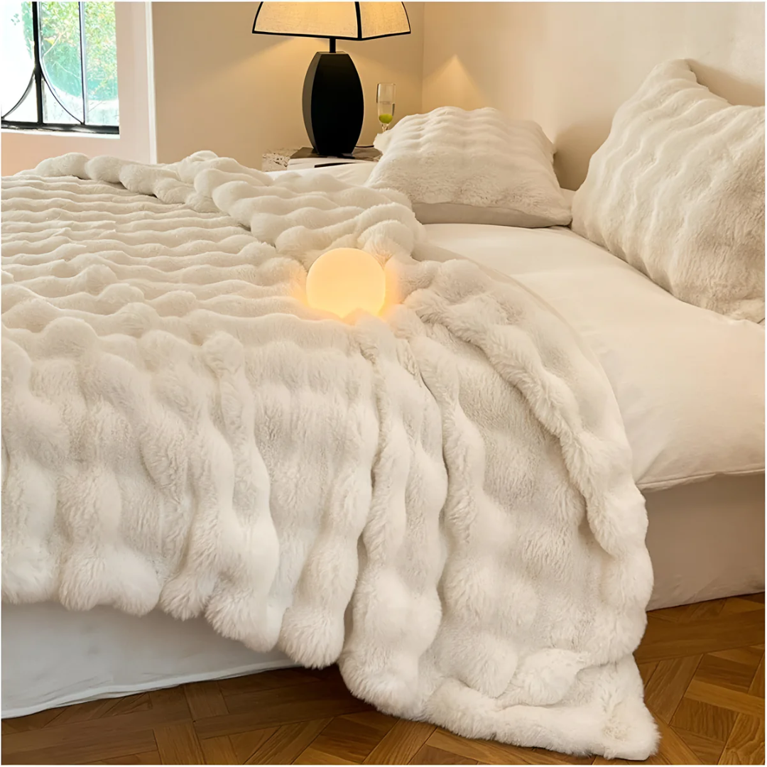 Faux Fur Throw Blanket 59 x 79 Inches Beige Polyester for Couch Bed Bedroom Soft Warm Oversized Decorative Living Room Sofa Cover