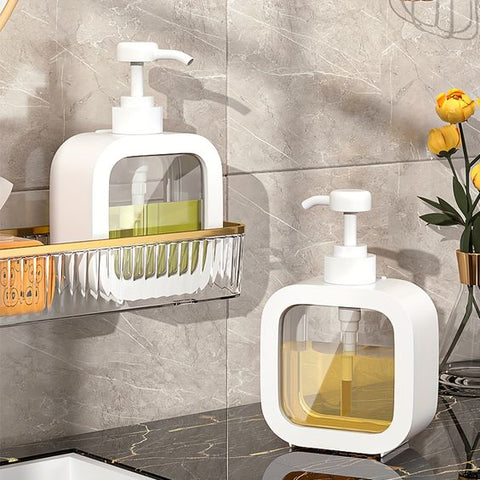 Dual Liquid Pump Bottle Set for Countertop Organization White Plastic Refillable Hand Wash Lotion Dish Liquid Dispenser for Kitchen Sink Bat