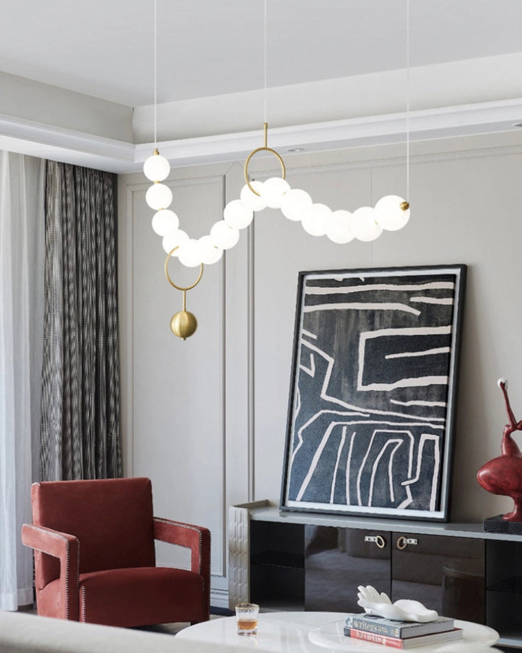 Cascading Glass Globe Pendant Light Fixture Gold White Contemporary Overhead Illumination for Breakfast Bar Eating Area Lounge 39 inch