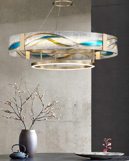 Brass Glass Pendant Fixture Dimmable LED Adjustable Height Round Ceiling Light for Dining Room Kitchen Island Living Room Modern Art Deco Li