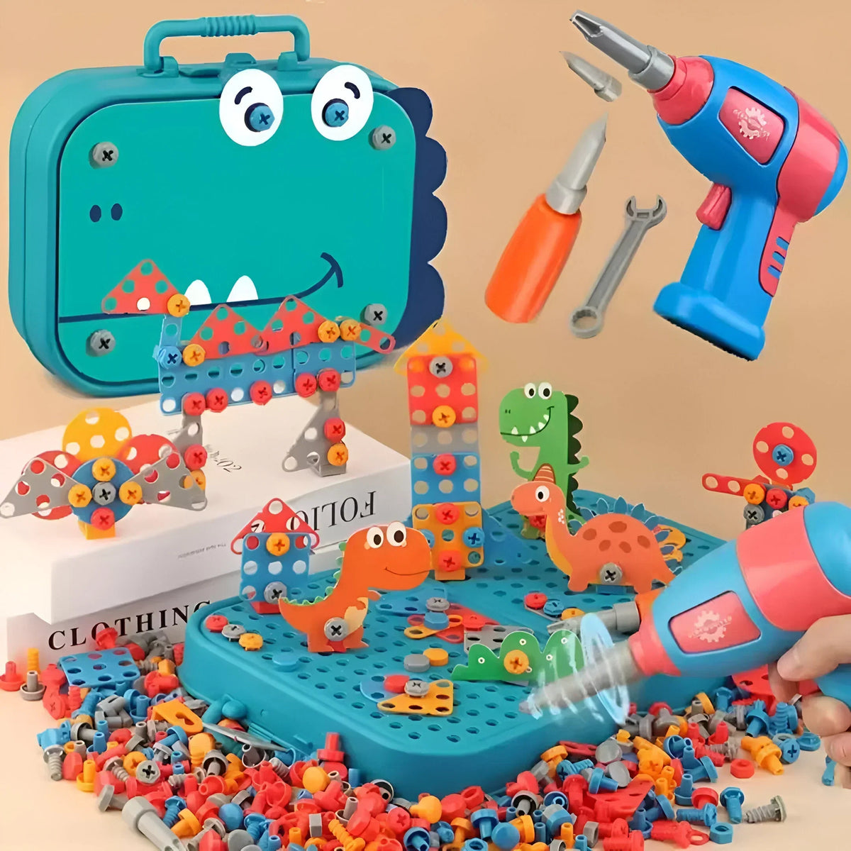 Kids Builder Playset Wooden Toy Workbench Hammer Screwdriver Wrench Pretend Construction Kit for Toddlers Preschool Learning Activity Montes