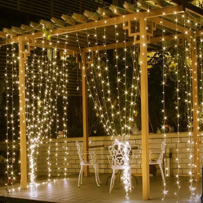 LED Curtain String Lights Warm White USB Powered with Remote 8 Modes for Indoor Outdoor Patio Bedroom Wedding Party Decorative Waterproof