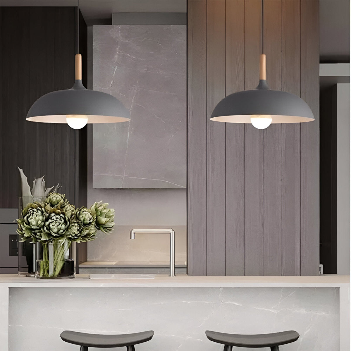 Wood and Iron Drop Light 14-24 Inches Diameter for Kitchen Island Dining Table Modern Minimalist Fixture E27 Socket Cord Height Adjustable