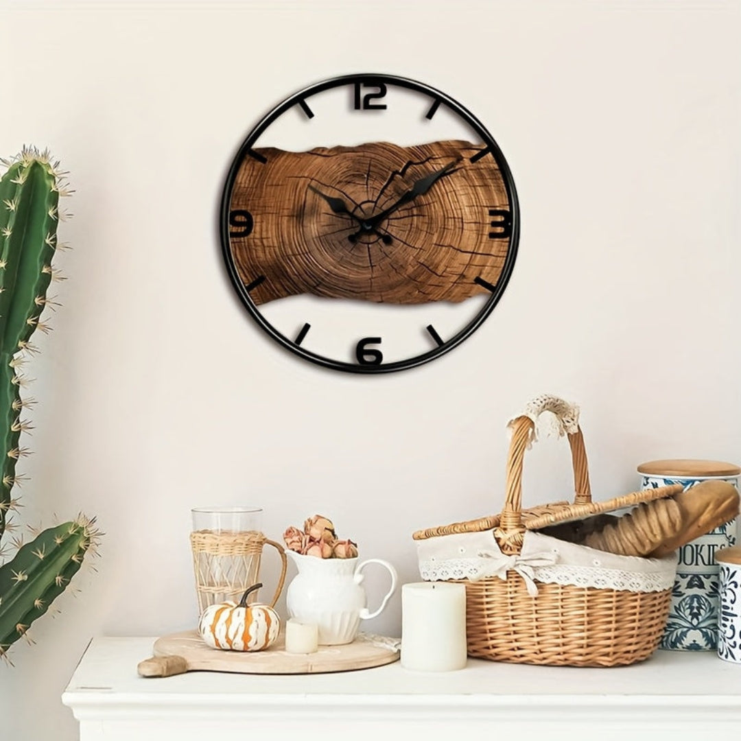 Rustic Carved Wood Wall Clock Silent Sweep Movement for Living Room & Bedroom Decor
