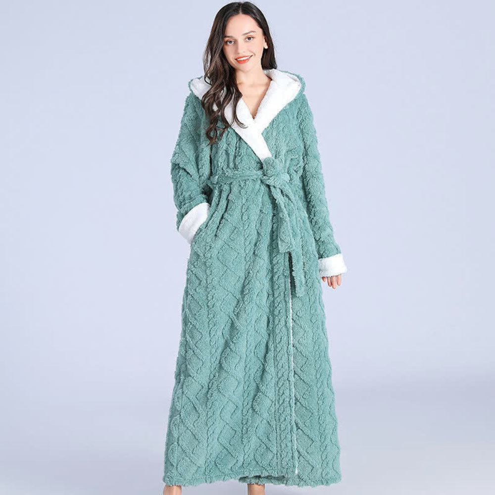 Women's Hooded Fleece Bath Robe with Pockets Long Soft Loungewear for Home & Spa Gray Pink Purple Green Winter Wrap