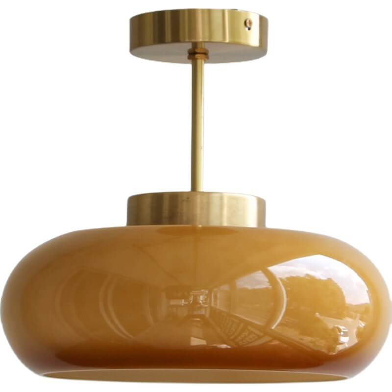 Amber Glass Semi-Flush Ceiling Light with Antique Gold Finish for Bedroom & Living Room - 11 Inch Single-Bulb Hardwired Fixture