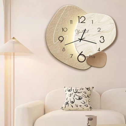 Sculptural Beige Timepiece Silent Sweep Hand Textured Face Modern Nordic Home Bedroom Study Office Hallway Feature Wall Minimalist Japandi Q