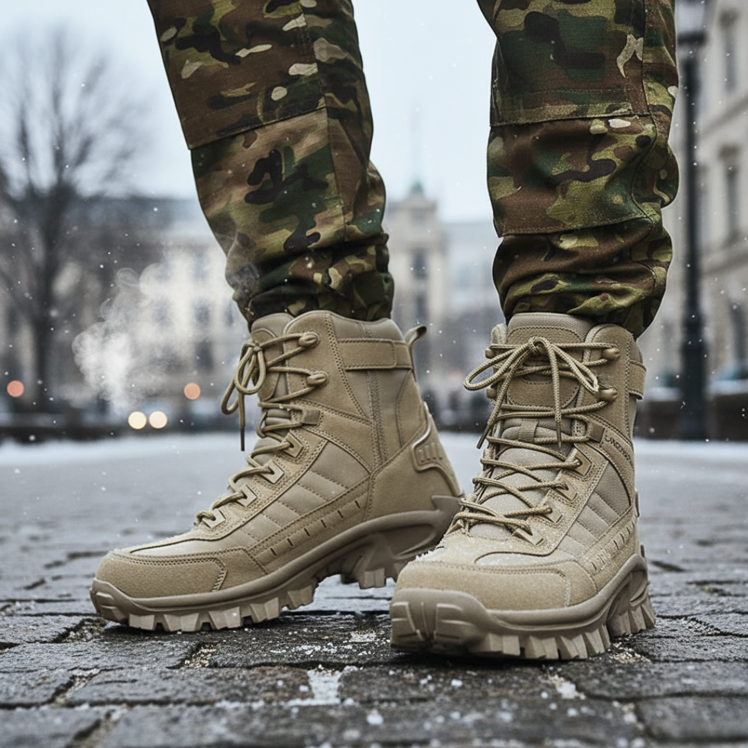 Men's Insulated Winter Tactical Boots with Non-Slip Sole for Hiking & Work – High Ankle Lace-Up Outdoor Combat Boots for Cold Weather