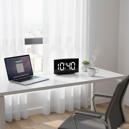 USB-Powered LED Alarm Clock with Curved Screen 6.7 × 2.8 × 1.2 Inches Battery Backup Nightstand Clock Large Display for Bedroom Office Deskt