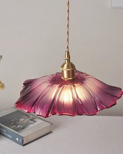 Glass Pendant Light with Brass Socket and Organic Petal Shape for Dining Room and Living Space
