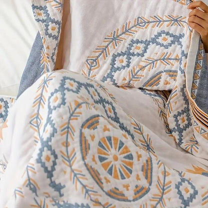 Cotton Throw Blanket with Mandala Pattern – Boho Geometric Design for Couch, Bed, Sofa – Lightweight Woven Coverlet for Living Room or