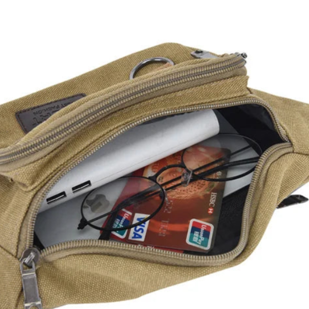 Heavy-Duty Canvas Belt Bag with Multiple Compartments for Travel & Outdoor