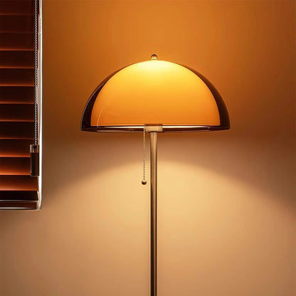 Tall Arched Standing Lamp with Translucent Dome Shade 63 Inches for Living Space Reading Corner Retro Mid-Century Accent Lighting Walnut Woo
