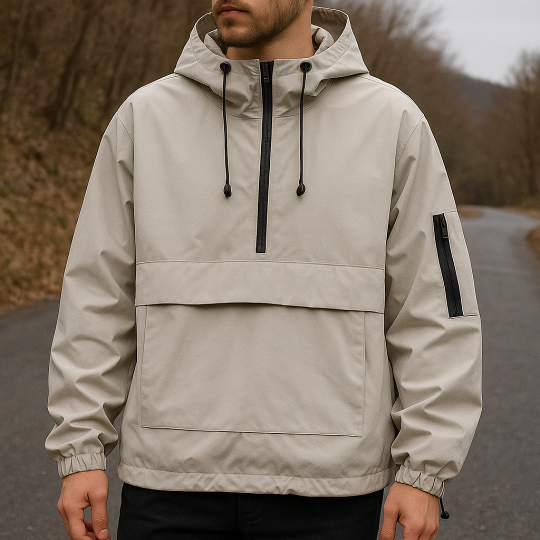 Weatherproof Half-Zip Windbreaker Jacket with Hood – Lightweight Water-Resistant Pullover for Men & Women