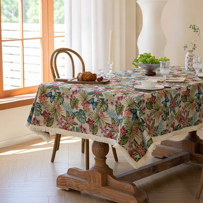 Opaline Tablecloth - Flowers and Butterflies, Linen Jacquard