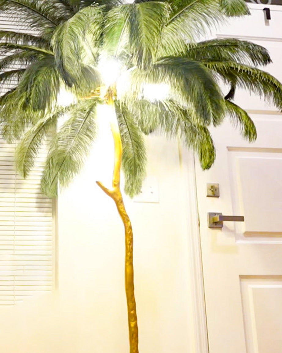 Tropical Feather Standing Lamp 63 in Tall Palm Tree Style Ambient Floor Light for Bedroom Living Room Decorative Accent Lighting