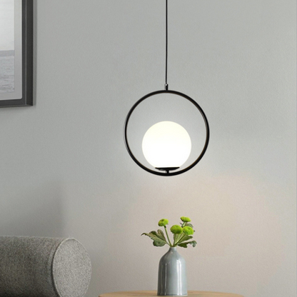 Glass Pendant Light with Metal Frame for Kitchen Island Dining Room Contemporary Ceiling Fixture Modern Hanging Lamp