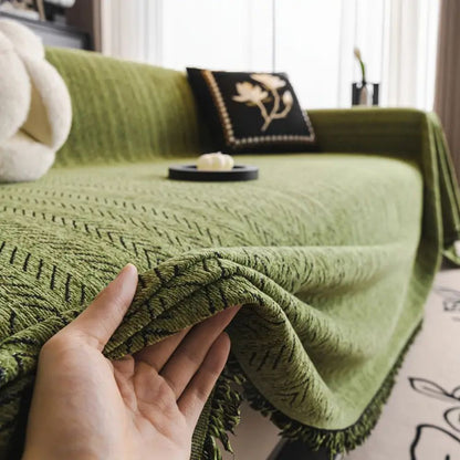 Textured Chenille Couch Cover with Tassels – Non-Slip Pet-Friendly Sofa Protector for 2-3-4 Seater Sectional Living Room Furniture