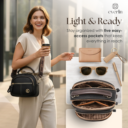Ortekor Daily Crossbody Bag | Stylish PU Leather Purse with Five Organized Pockets | Lightweight & Easy to Clean for Effortless Everyday Use
