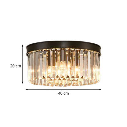 Flush Mount Crystal Chandelier 16 Inch Gold Round Overhead Light for Entryway Bedroom Dining Room 4-Bulb Semi-Flush Fixture Metallic Frame
