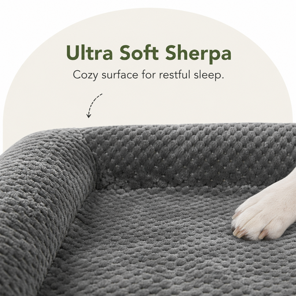 Ortekor Orthopedic High-Density Foam & Sherpa Dog Bed (Removable Cover)