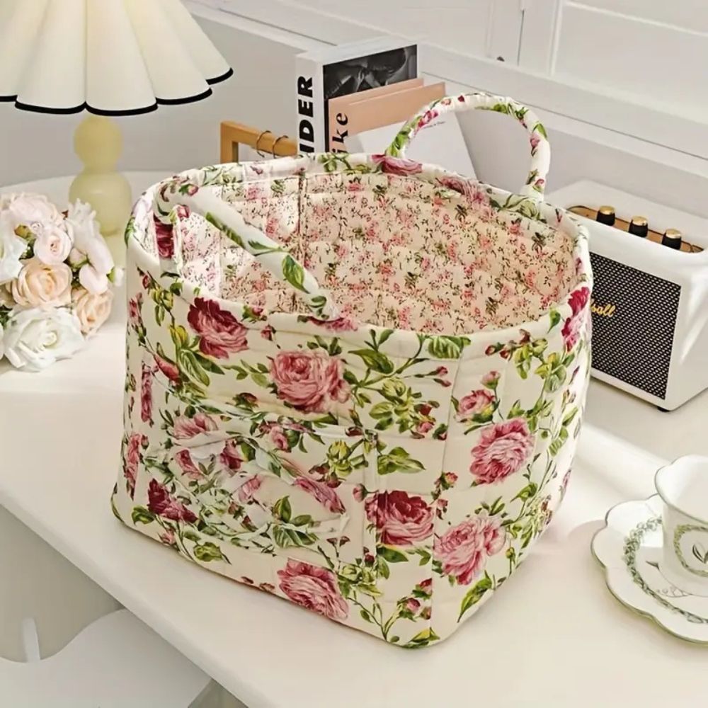 Fabric Storage Bin with Botanical Print – Collapsible Organizer for Closet, Shelf & Dresser – Lightweight Canvas Cube for Shoes, Linens &