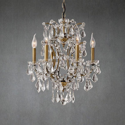 Crystal Glass Chandelier 18 Inch Round Metal Frame 6-Light Hanging Fixture for Dining Room Living Room Entryway Foyer Bedroom Adjustable