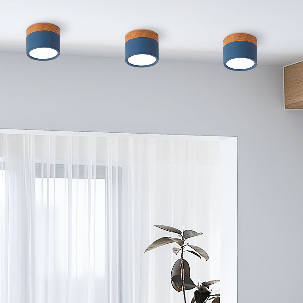 Round LED Flush Mount Light Fixture Wood Accent Aluminum 5W 7W for Entryway Bedroom Kitchen Hallway Ceiling Lamp Modern Minimalist Scandinav