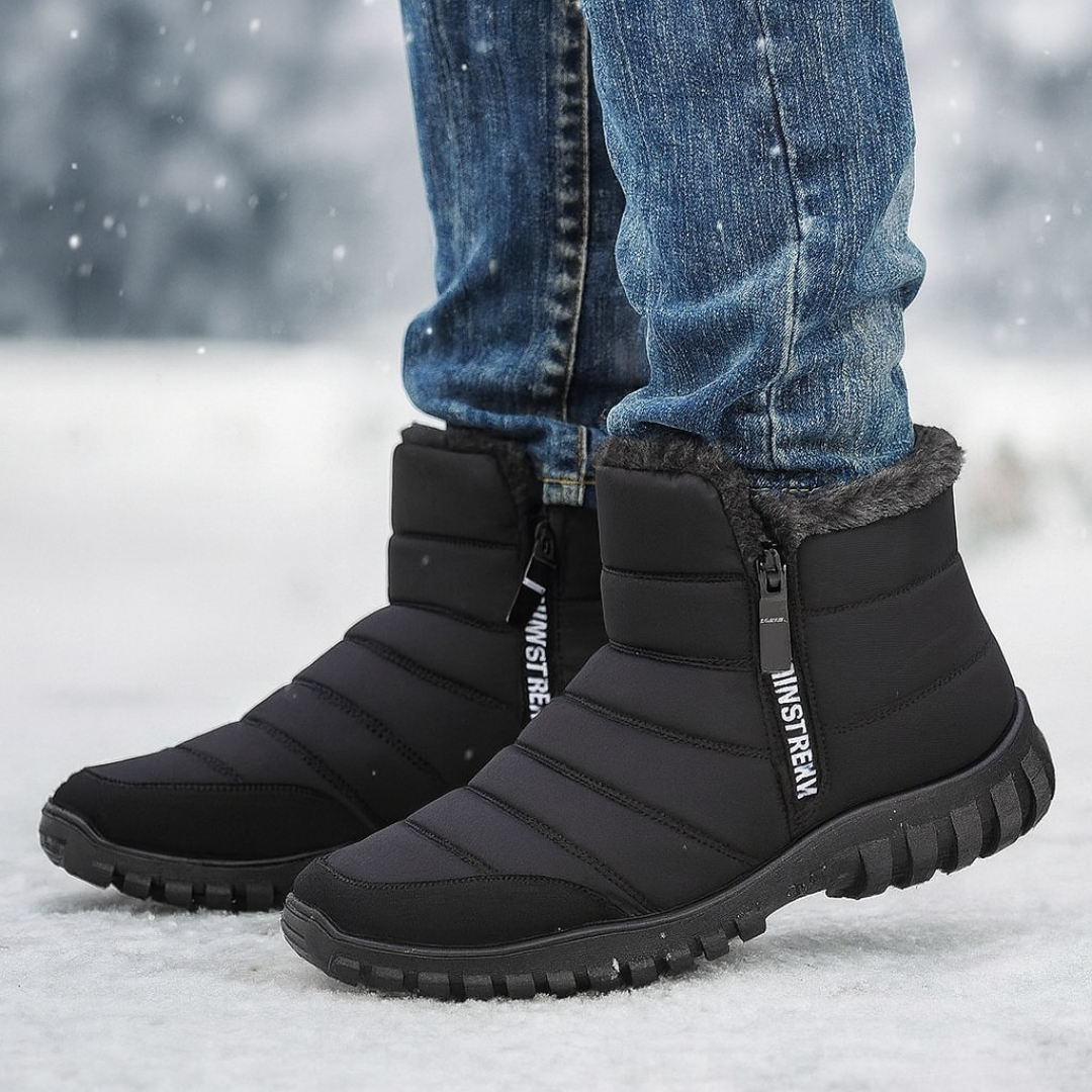 Men's Waterproof Winter Boots with Side Zip | Insulated Snow Boots | Anti-Slip Tread for Wet Ice & Snow | Round Toe Ankle High