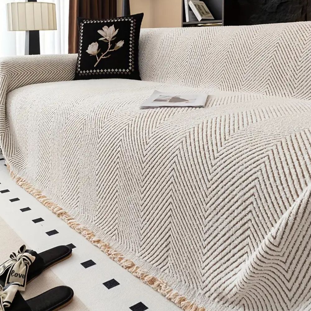 Textured Herringbone Couch Throw Blanket – Water-Resistant Furniture Protector with Non-Slip Backing for Sofa Pets Kids