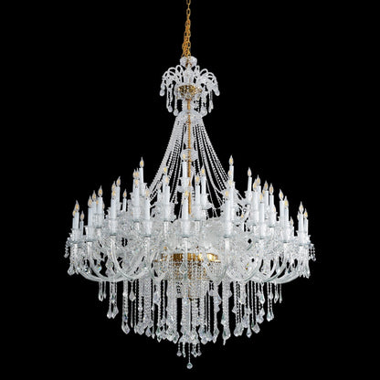 Grand Tiered Crystal Chandelier 35-90 Bulbs Dimmable LED Foyer Statement Lighting for High Ceilings Entryway Staircase Hotel Lobby