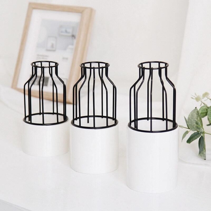 Iron and Ceramic Vase with Grated Design