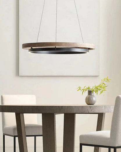 Circular Wood Ring Chandelier with LED Lighting 24-47 Inches Adjustable Height Farmhouse Dining Room Kitchen Island Ceiling Fixture