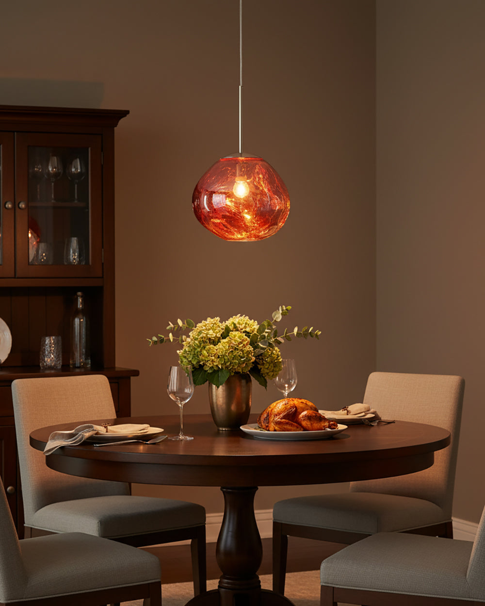 Hanging Dome Shade with Reflective Finish – Adjustable Drop Fixture for Kitchen Island, Dining Room, Bedroom – Metal Construction with E26 S