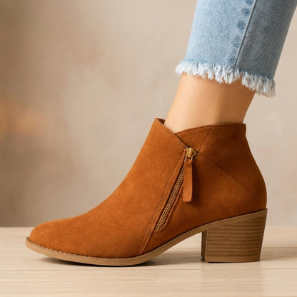 Women's Pointed-Toe Ankle Boots with Block Heel – Side Zip Bootie for Work, Casual & Evening Wear