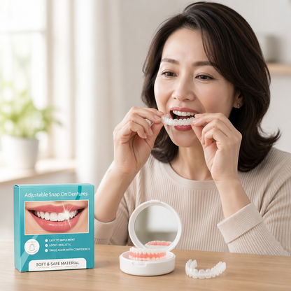 Adjustable Comfort-Fit Denture Set (Upper & Lower, Storage Box)